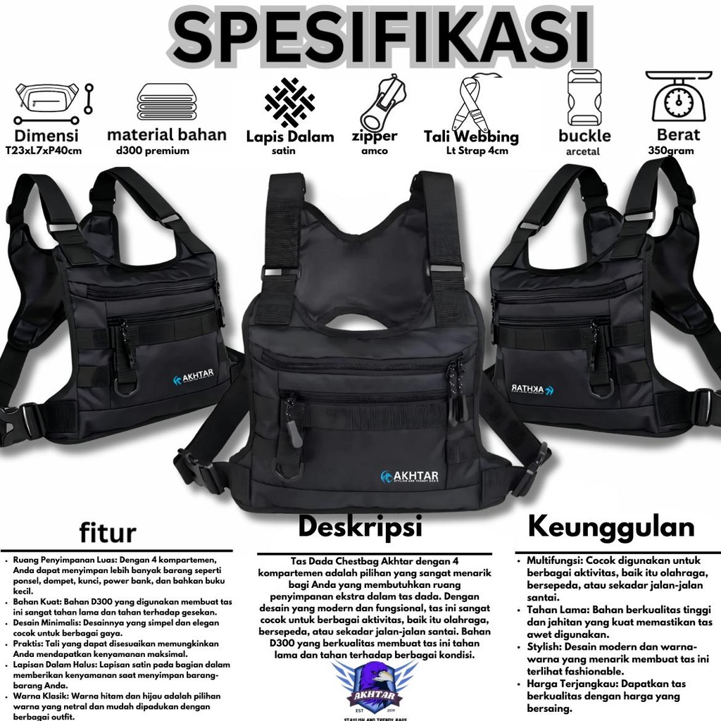 TAS DADA DEPAN PRIA TACTICAL TAS SELEMPANG DADA COWOK AKHTAR