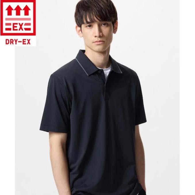 UNIQLO Men Polo Shirt Kaos Pria DRY-EX Lengan Pendek Black