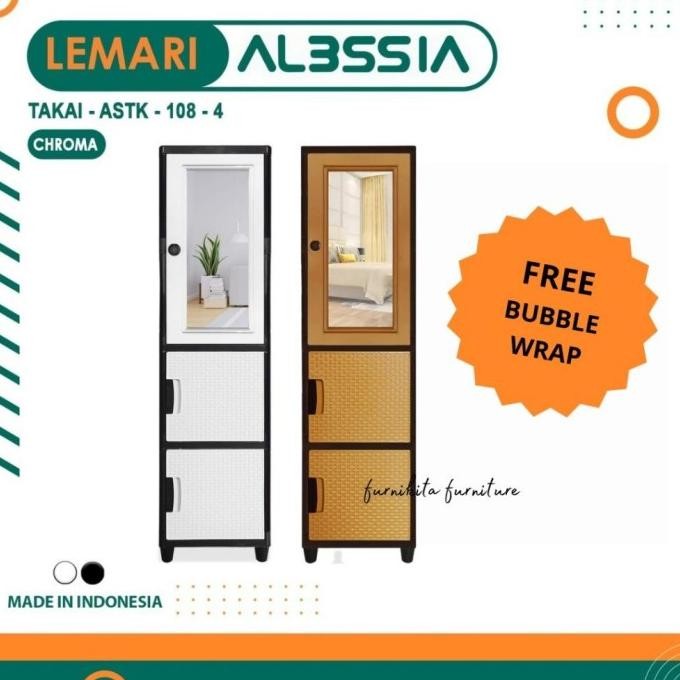 LEMARI PAKAIAN PLASTIK 1 PINTU KACA ALESSIA TAKAI SUSUN 4 / LEMARI