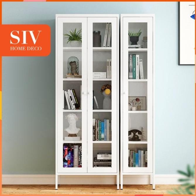 Lemari Buku 2 Pintu Kaca Lemari Arsip Besi Lemari Pajangan Minimalis Lemari Kantor