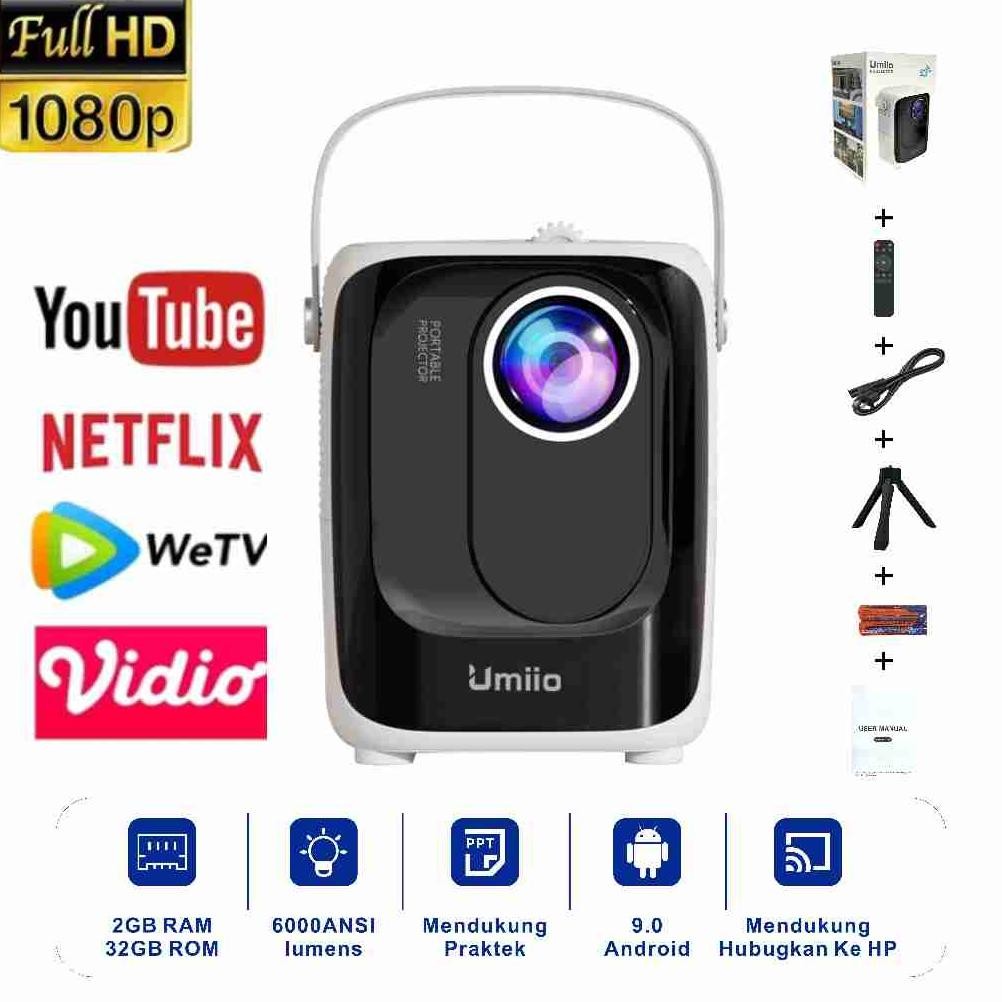 Demetri [Cod] Uio A007 Projector 6000 Lumen 1080P 2+32Gb Portable Smart Ni Proyektor Netflix/Youtube