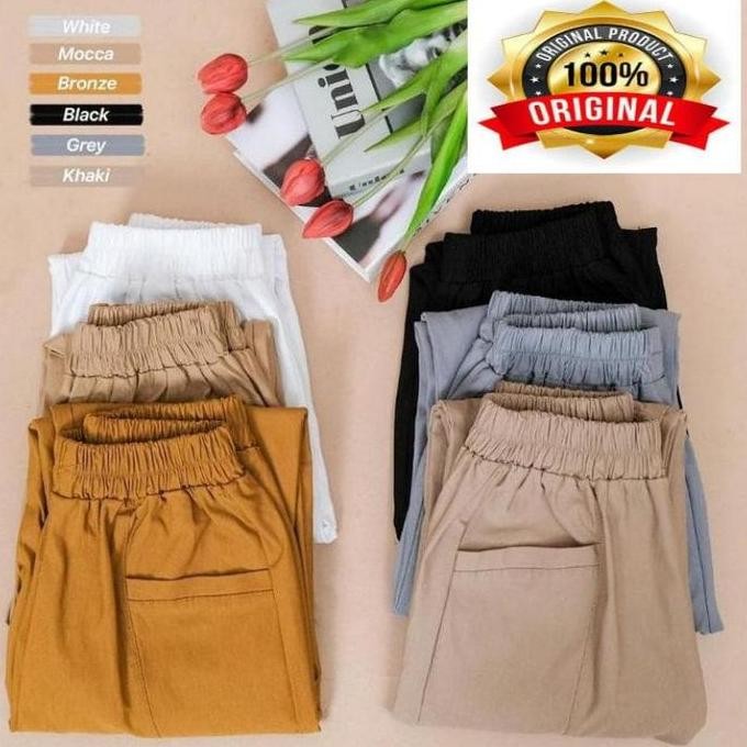 celana uniqlo pants wanita  / celana haruka pant bahan cotton twill / celana wanita jumbo xl-7L abu 