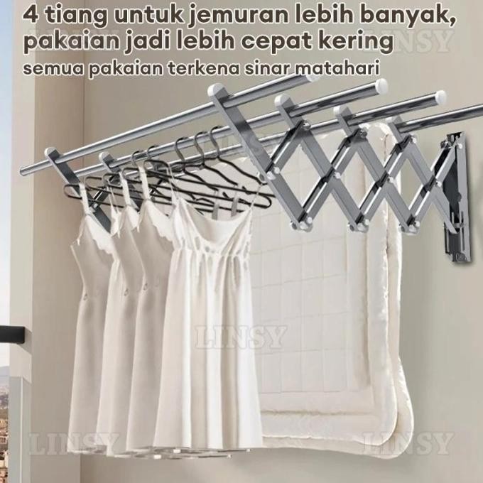 Jemuran Dinding Lipat Stainless 2 Meter Jemuran Baju Pakaian Dinding Jemuran Lipat Dinding
