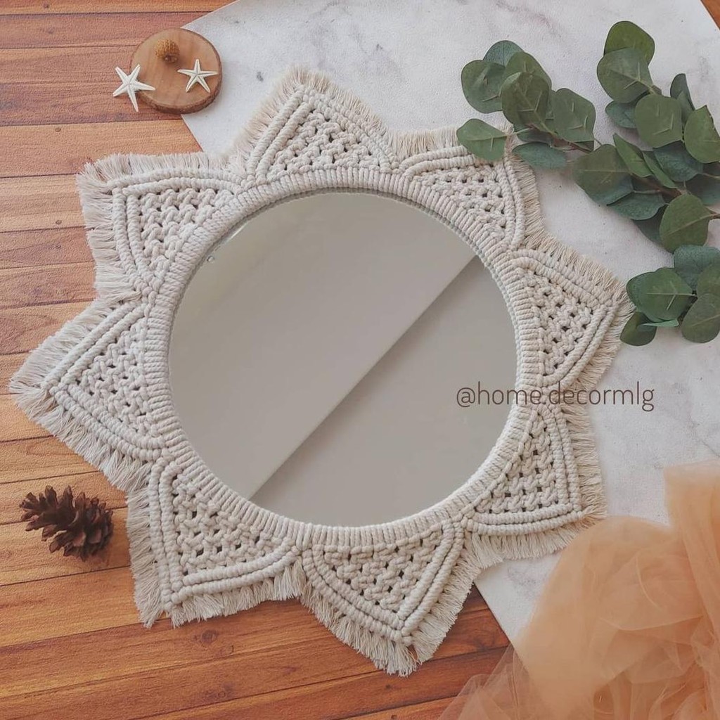 PEMBUNGKUS MACRAME /MACRAME KACA /HIASAN DINDING PLUS KACA-CERMIN GANTUNG KACA-MACRAME CERMIN MIRROR