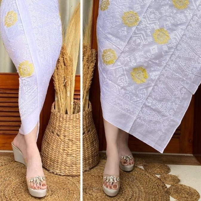 KAMEN KATUN FULL BORDIR/ KAMEN SONGKET SPECIAL PUTIH/ KAMEN BALI