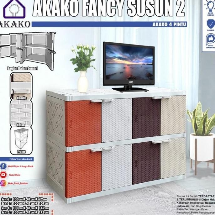 Lemari pakaian plastik akako fancy 4 pintu 2 susun 3 susun 4 susun 5 susun warna warni MURAH coklat 