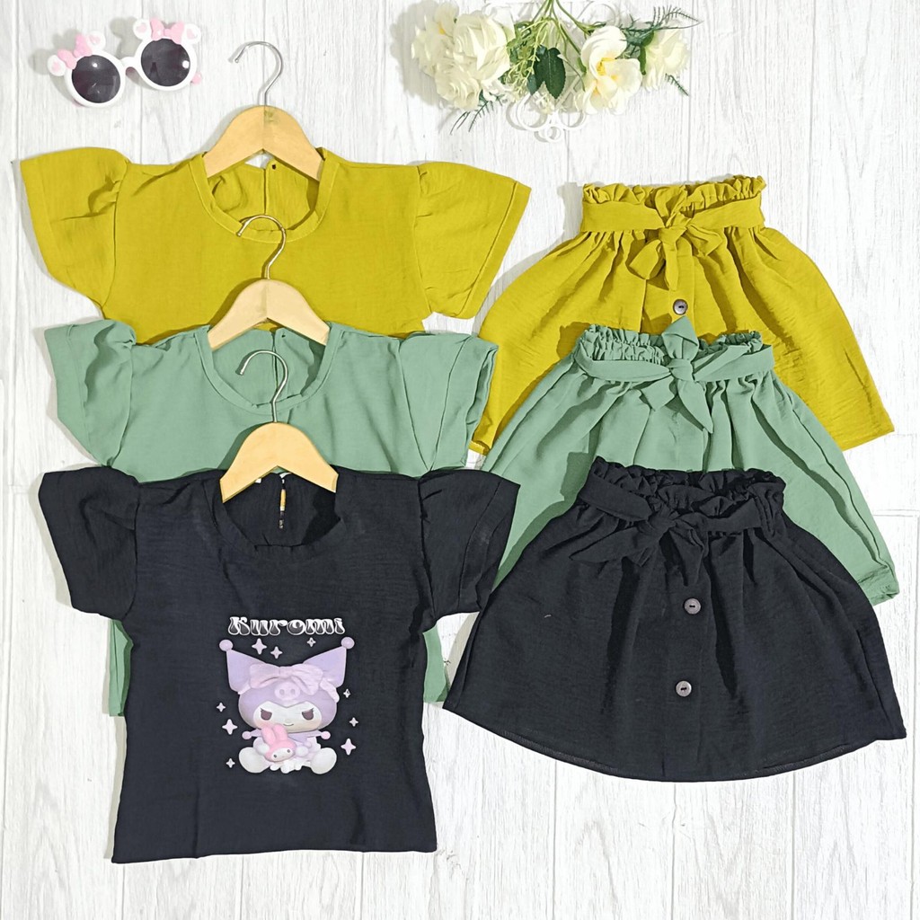 BAJU SETELAN ANAK PEREMPUAN KUROMI / SETELAN ANAK KUROMI / BAJU ANAK KARAKTER SANRIO KUROMI VIRAL