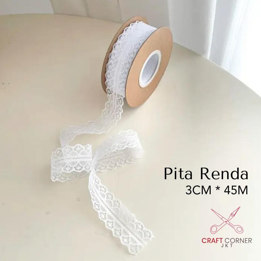

Roll Pita Renda Lace Putih White 3 Cm 45 M Pita Buet Pita Bunga