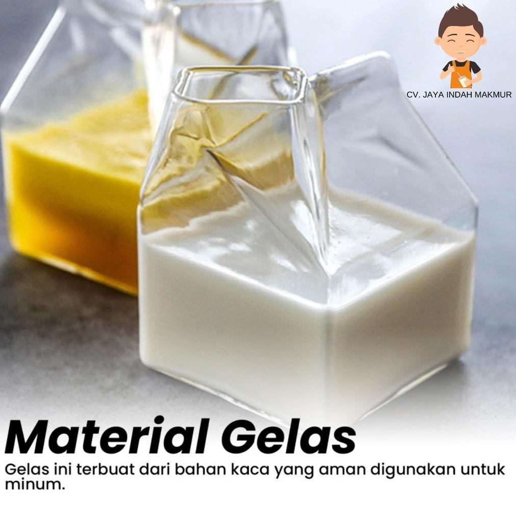 Wd-54 Gelas Kaca Estetik Susu Minum Lucu Unik Gelas Bentuk Kotak Susu Milk 300Ml