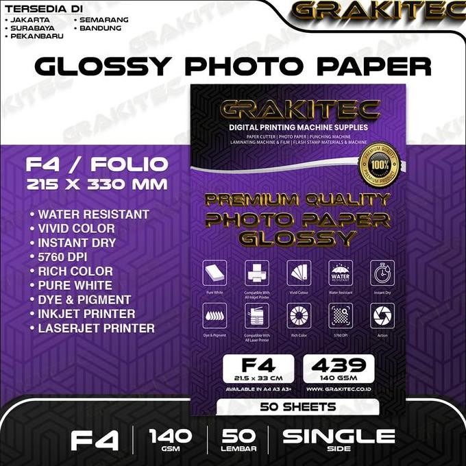 

Grakitec Kertas Foto Folio F4 Premium Photo Paper Glossy Folio 140 Gsm / 240 Gsm Terlaris