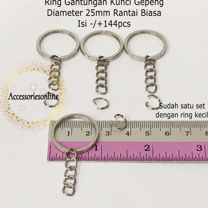 Ring Gantungan Kunci GEPENG - diameter 25mm Rantai Biasa /GROSS by Radhiant official