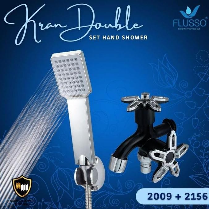 FLUSSO PAKET LENGKAP SHOWER SET KOMPLIT + KERAN DOUBLE BLACK SILVER / SHOWER MANDI SET KRAN DOUBLE C
