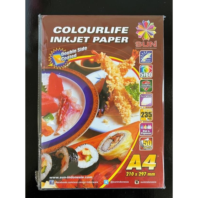 

Kertas Foto A4 Sun Colourlife Inkjet Paper A4 Single Side / Double Side (110 130 200 235Gsm) Terbaru