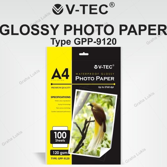 

V-Tec Waterproof Glossy Photo Paper 120Gsm A4 - 100 Sheets Gpp-9120Wp Best Seller
