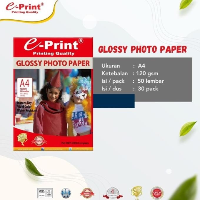 

Eprint Glossy Photo A4 120Gr 50Sheet / Kertas Foto Glossy Isi 50 Terlaris