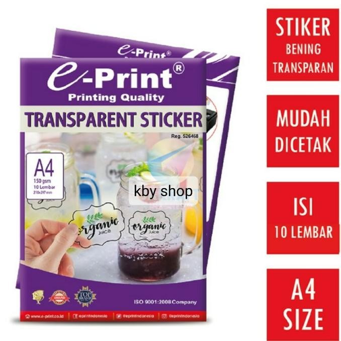 

Kertas Stiker Transparan Anti Air A4 E-PRINT Transparent Sticker by Radhiant official