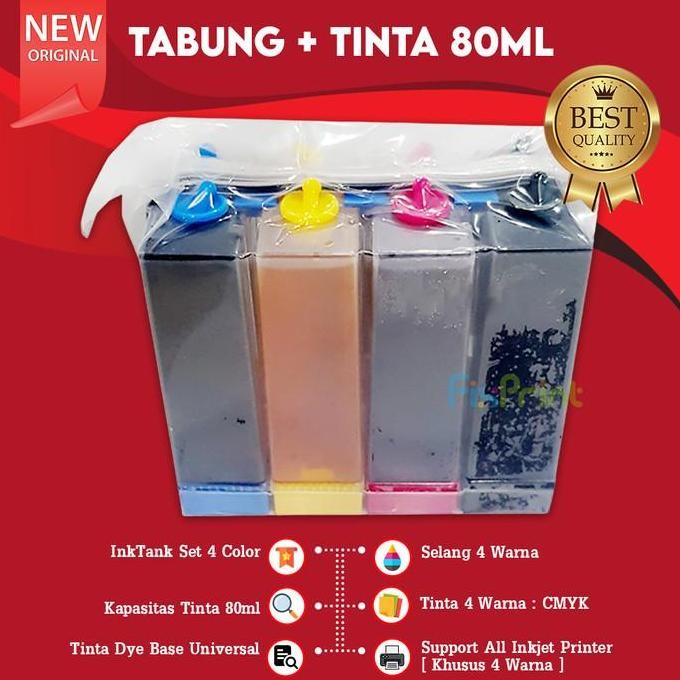 Tabung +Tinta Printer 4 Warna 80ml, InkTank Set 4 Color Modif Infus All type Printer Inkjet Good Qua