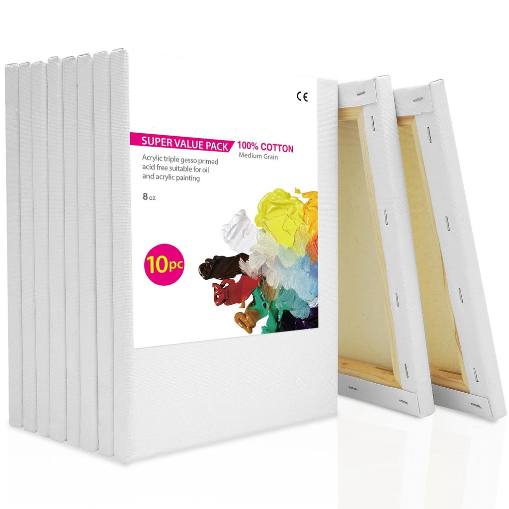 

10Pcs/Set 100% Cotton White Blank Canvas Square Framed Canvas For Oil Acrylic & Pouring Art Stretched Canvas For Artists,Kids