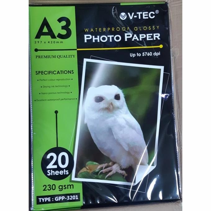 

Glossy Photo Paper/Kertas Foto /Kertas Glossy A3 230Gsm V-Tec Gpp-3201 Promo