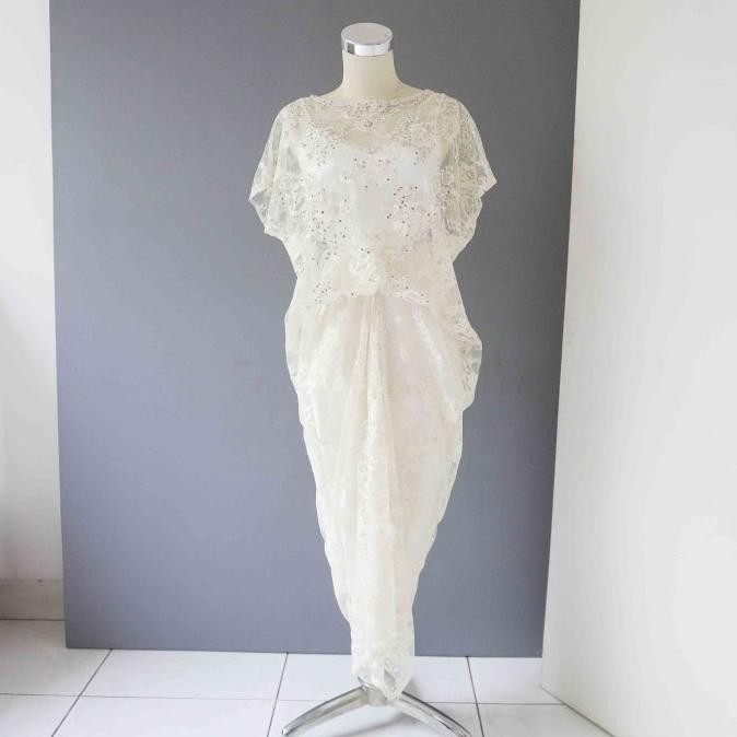 Sale Kaftan Brokat Modern, Putih Silver