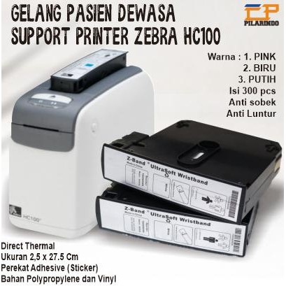 Wristband Cartridge Gelang Pasien Dewasa Suport Printer Zebra Hc100 Co