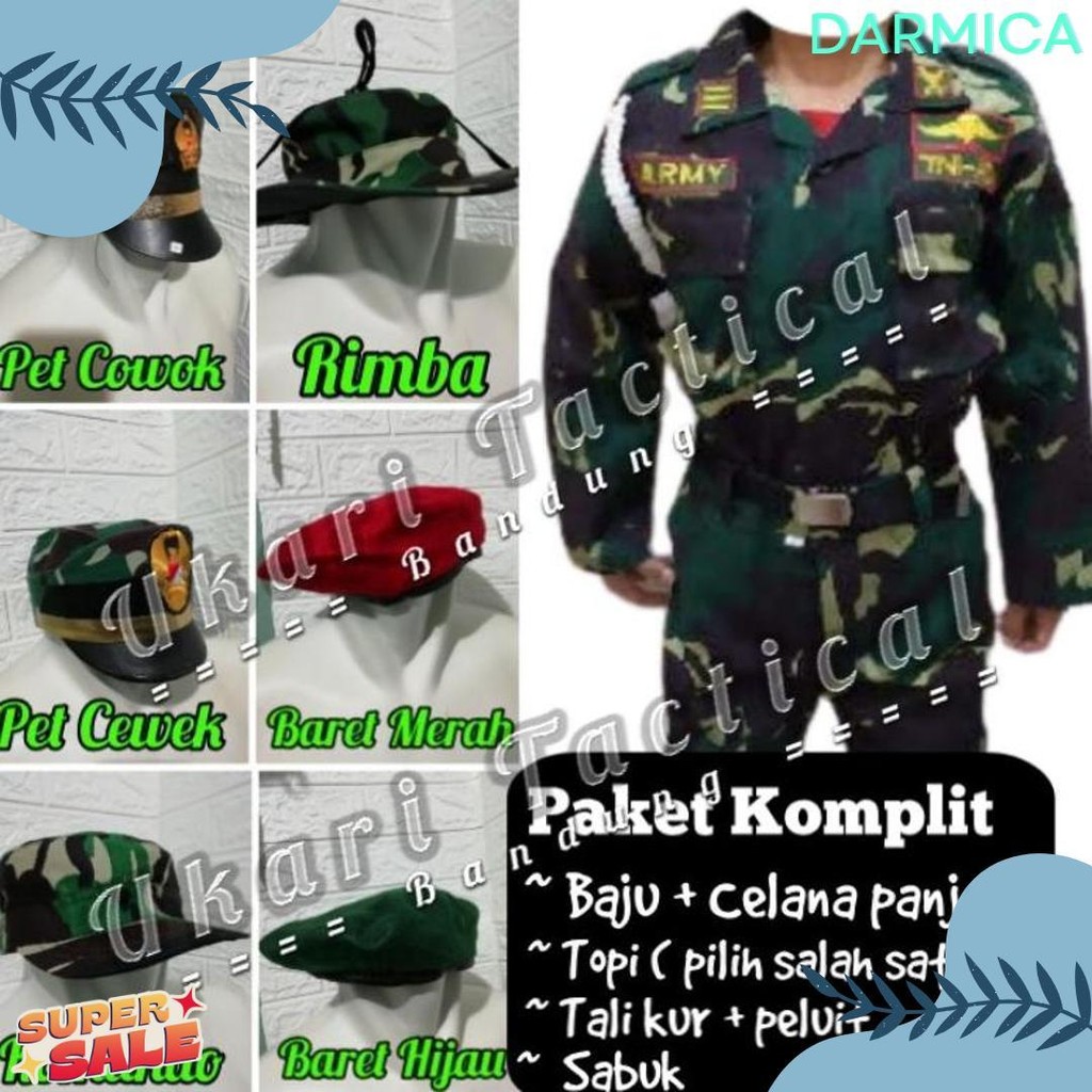 Paket Komplit Baju Seragam Tentara Tni Ad Anak Loreng Au Army Kostum Karnaval Seragam Profesi Anak L