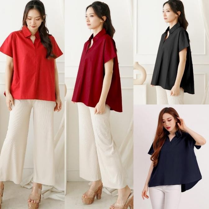 TERBARU BAJU ATASAN WANITA JUMBO COLLAR BLOUSE BLUS KOREAN STYLE KERAH KEMEJA