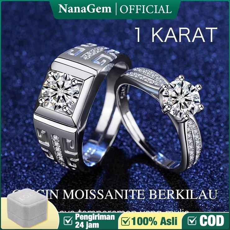 Ready StockCincin Couple Murah Moissanite Pria Wanita 1 Karat Untuk - Cincin Berlian Wanita Berserti