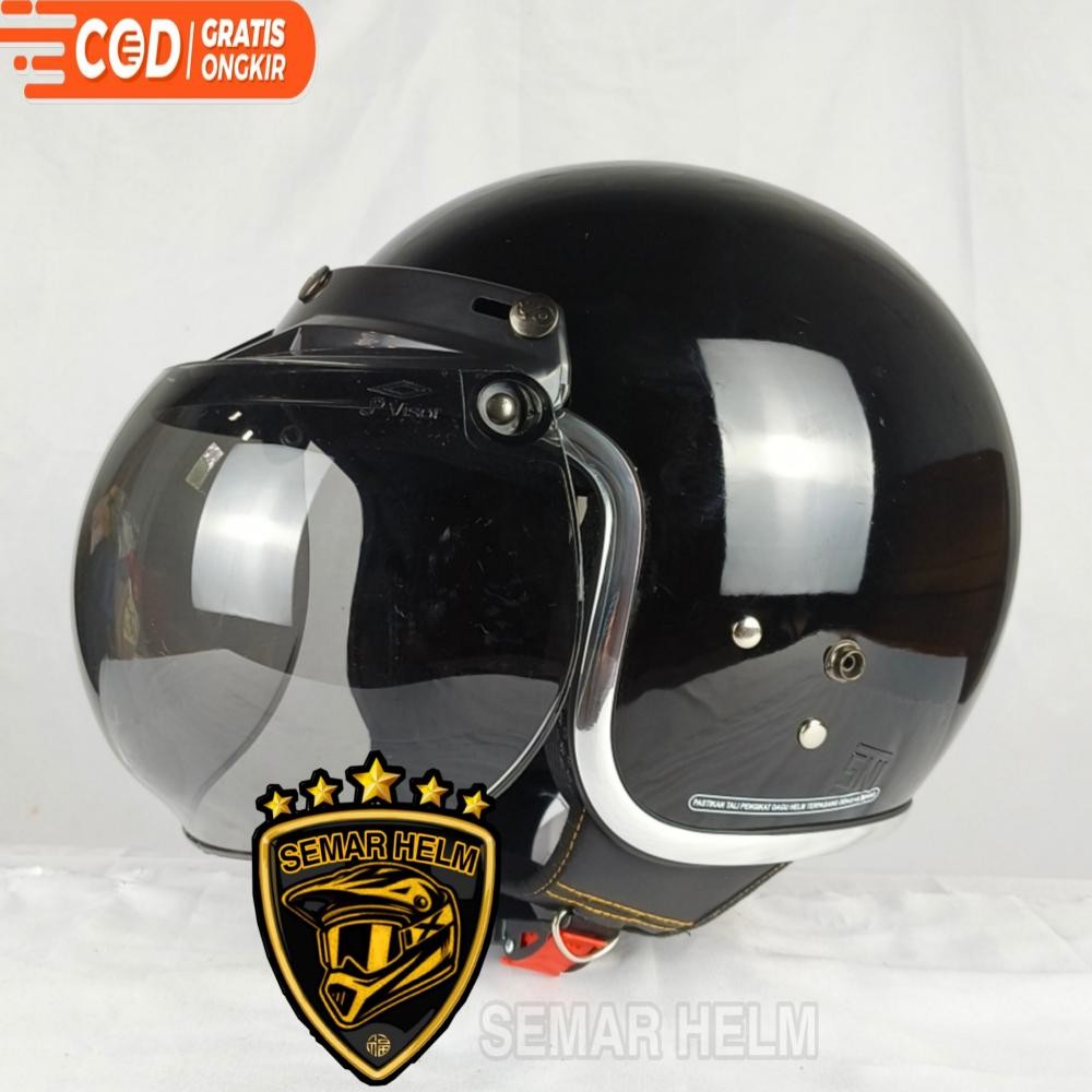 [FREE KACA] Helm Bogo Dewasa List Chrome Kaca CEMBUNG HITAM SNI, Helm bogo wanita, Helm retro Hhijab