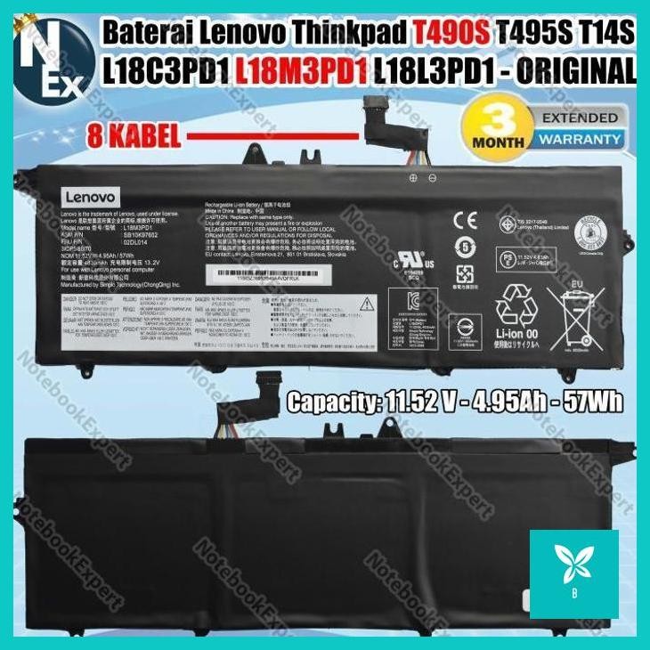 | AHN | Baterai Thinkpad T490S T495S T14S L18C3PD1 L18M3PD1 L18L3PD1 - Original