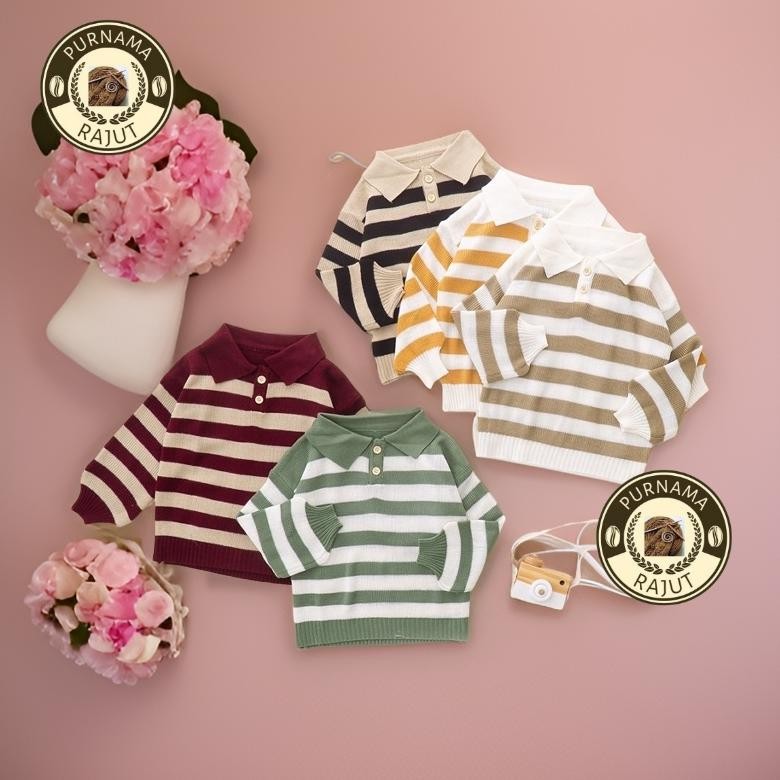 Hj-64 Baju Rajut Couple Ibu Anak Perempuan Laki Laki Sweater Couple Keluarga Knit Stripe Polet