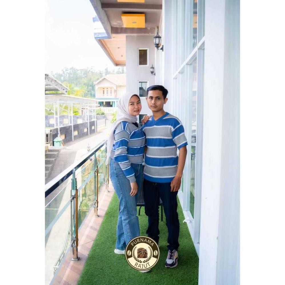 Gr-8 Rajut Couple Keluarga Ayah Ibu Anak Stripe Kualitas Premium