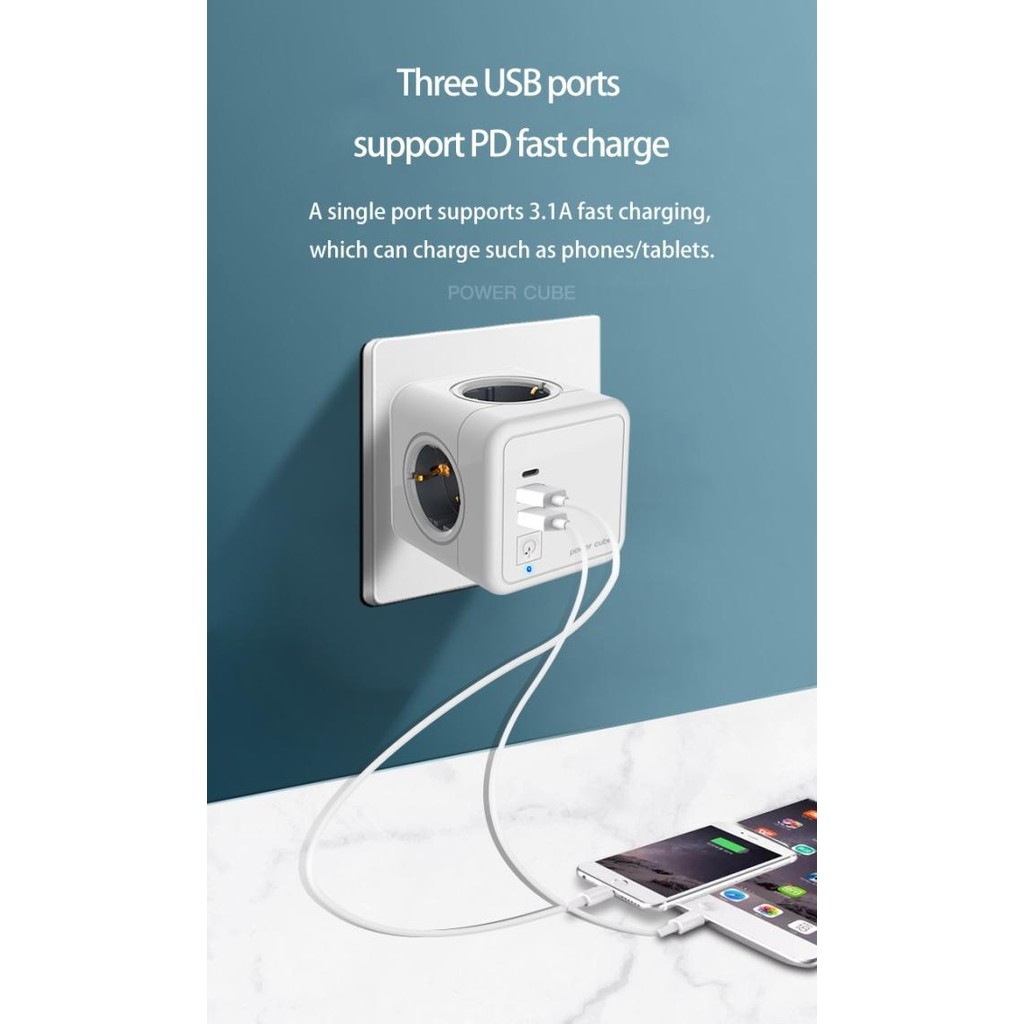 Spesial Aera Powercube Stop Kontak Listrik |Powercube Socket Usb 3.1 Kabel 1.5
