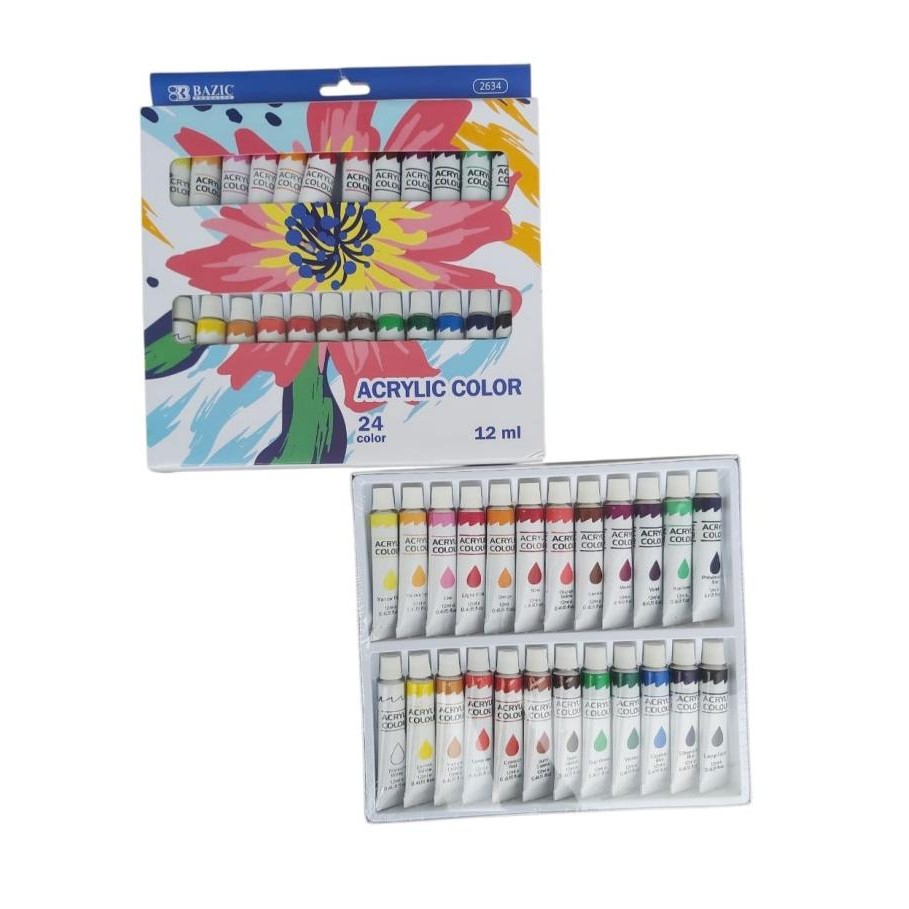 

BEBAS ONGKIR - CAT ACRYLIC KANVAS 24 WARNA BAZIC CAT AKRILIK 12 ML ACRYLIC COLOURS