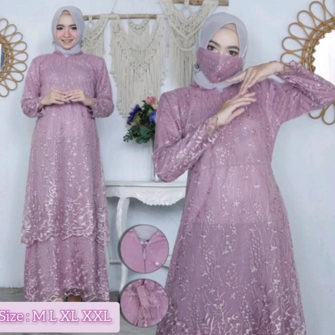 Gamis Brukat Malaysia - Gamis Brukat Tile - Dress Pesta (Free Hijab)