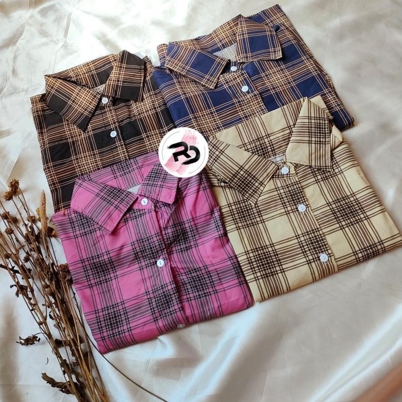 If56 Kemeja Wanita Oversize Bahan Katun Kotak Guilen Shirt Atasan Wanita Kemeja Guilen (Cod)