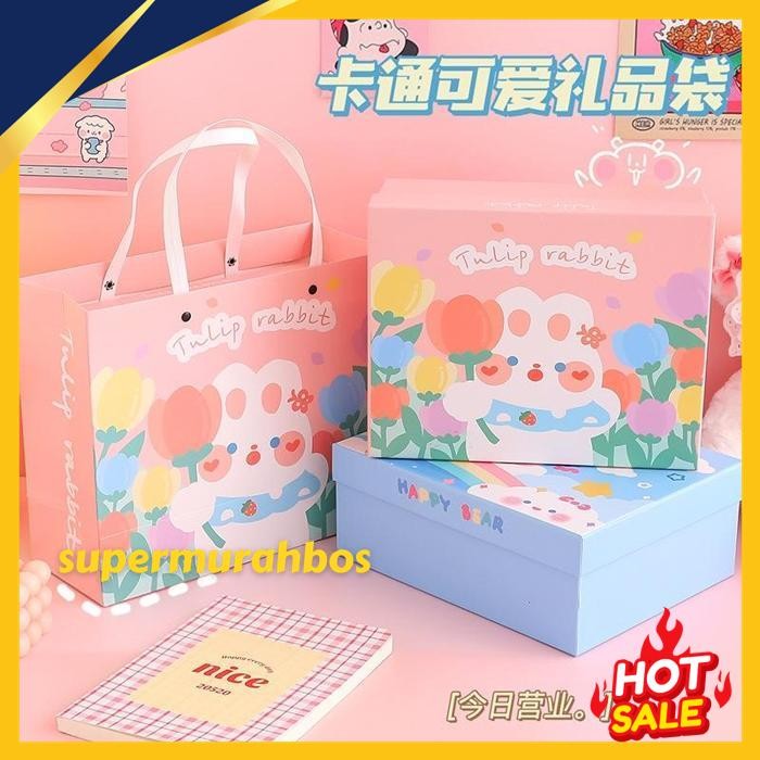 

PAOPAO KOTAK HAMPERS TULIP RABBIT KELINCI / KOTAK KADO + PAPERBAG CUTE CHARACTER 1 SET PREMIUM BEST QUALITY !!