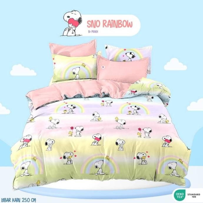 Sprei(TanpaBC)UK90x200 - 200x200 Katun Lokal Star Motif Snoopy Rainbow