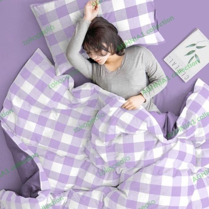 sprei aesthetic kotak sperei estetik seperei korea emily lilac