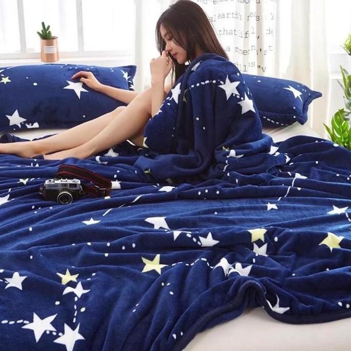 Selimut Bulu Halus Ukuran Jumbo 200x230 Motif Bintang Super Tebal Pinggiran Full List Berkualitas Ka