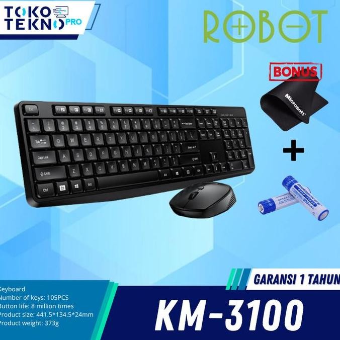 Robot Km3100 / Km-3100 Wireless Keyboard Mouse Combo New Stok