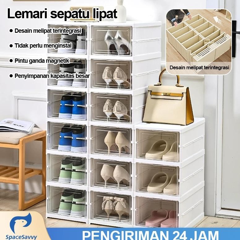 Kotak Sepatu Lipat Rak Sepatu Lipat Lemari Sepatu Lipat Kotak Sepatu Transparan Plastik Lemari Multi