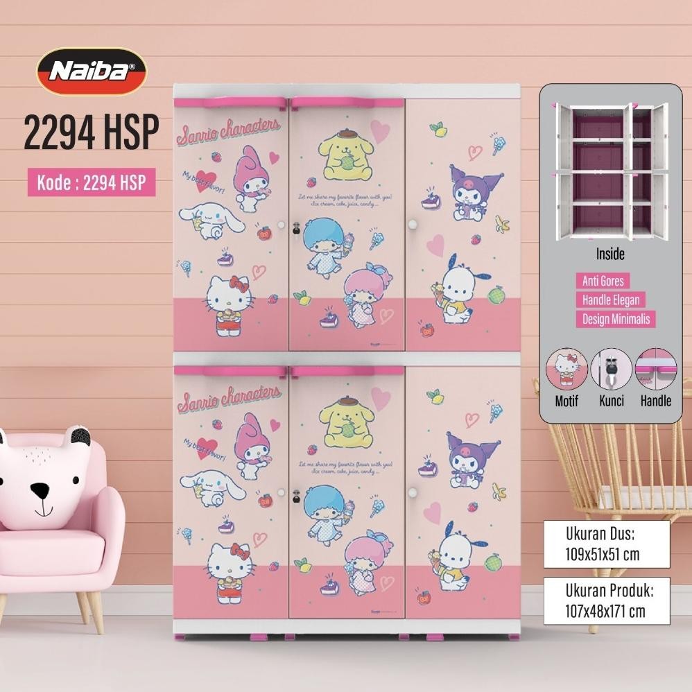 [NAIBA] Lemari Plastik Jumbo Anak Karakter Premium - Naiba 3 Pintu Hambalan dan Gantungan