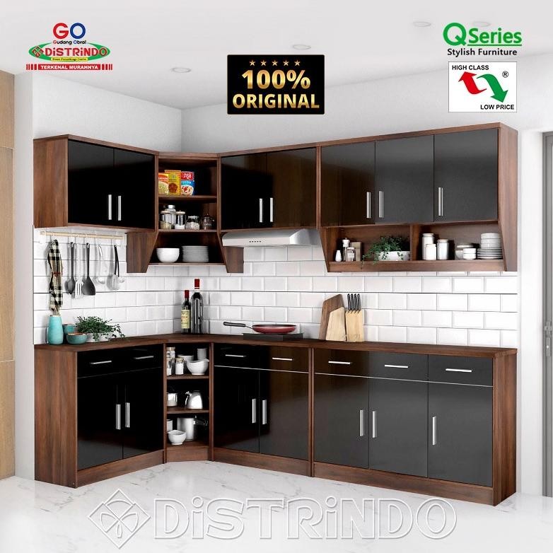 Kitchen set/ Lemari Dapur 3 Pintu HITAM GLOWING Stylish Rangka Tebal 15mm Laci Pakai Rel