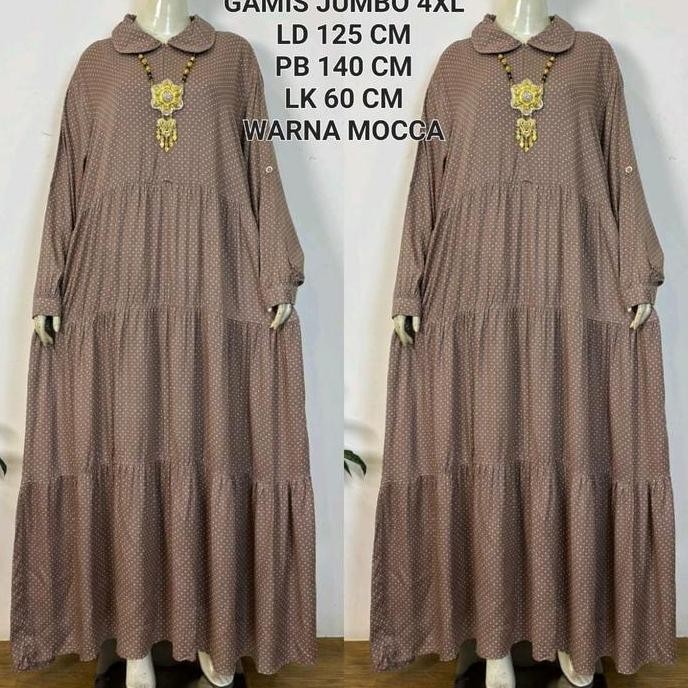 Baru Gamis Jumbo Ld 130 Cm Bahan Rayon Premium Motif Polkadot Dress Wanita