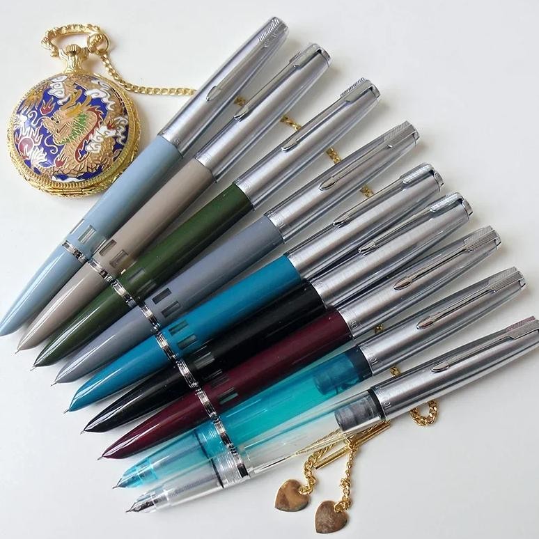 

New Wingsung 601 Press Piston Fountain Pen Iridium Ef/F Nib Steel Cap Vacumatic Resin Ink Pen School Stationery Office Supplies