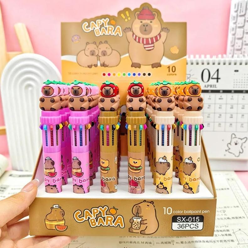 

24Pcs/Lot Fruit Capybara 10 Colors Ballpoint Pen Creative 0.7Mm Roller Ball Pens School Office Writing Supplies Stationery Gift