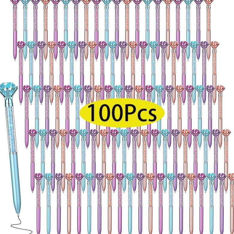 

100Pcs Big Crystal Diamond Pens Metal Ballpoint Pen Office Supplies Gift Pens For Christmas Bridesmaid Wedding Birthday