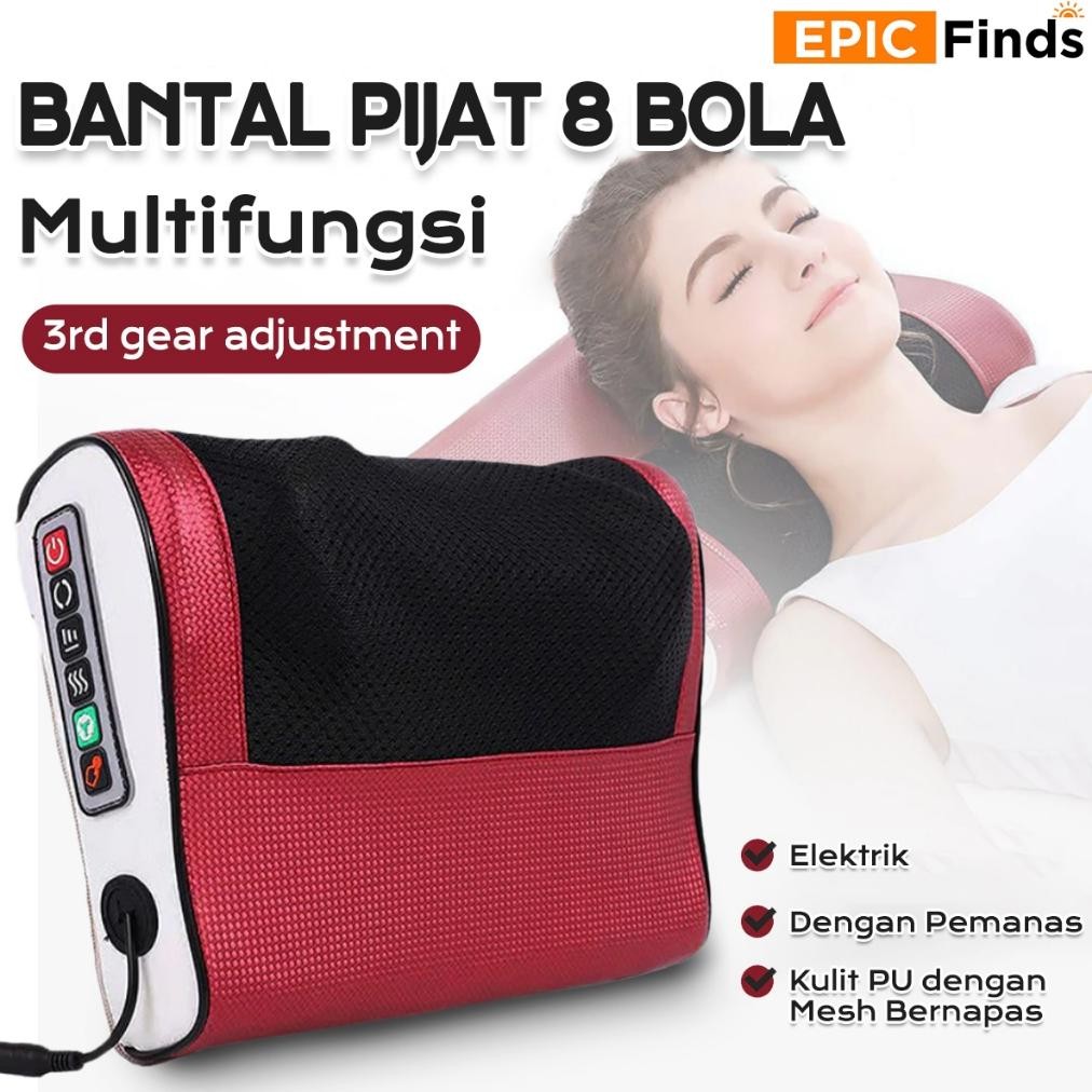 Bantal Pijat 8 Bola Massage Pillow Bantal Pijat Multifungsi Portabel dengan Pemanas Untuk Leher, Pun