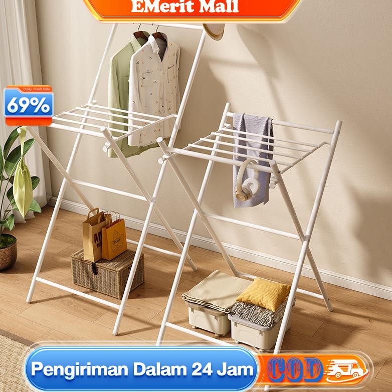 Jemuran Baju Besi Lipat Rack Jemuran Handuk Lipat Rak Gantungan Lantai Baju Lipat 160CM